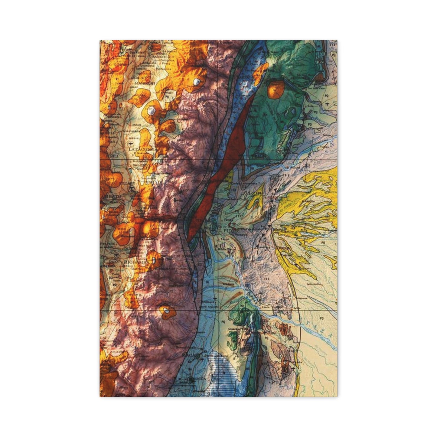 Vibrant Terrain Map Canvas Art - Stretched 1.25" for Home Decor