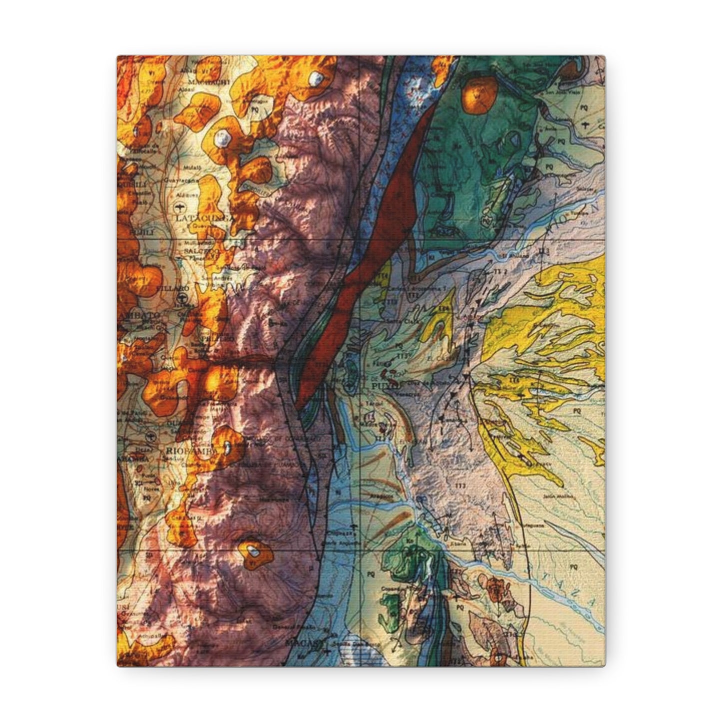 Vibrant Terrain Map Canvas Art - Stretched 1.25" for Home Decor